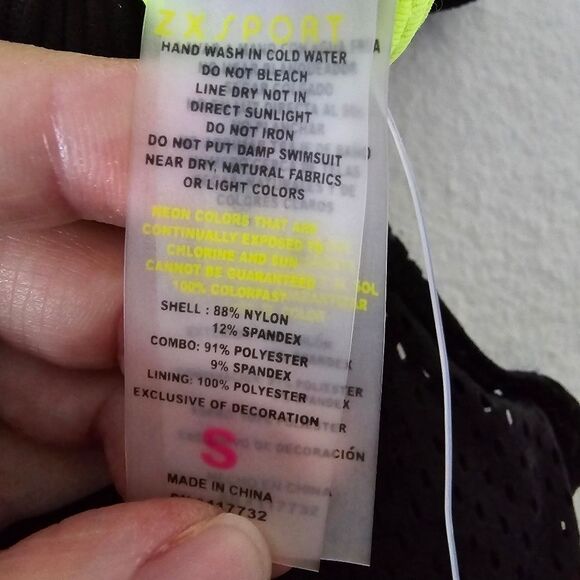 ZXSPORT Black Yellow White Gym Top Sports Bra with Jersey Underlay Size Small - Picture 14 of 14